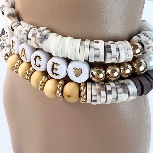 Natural Stone Cross and Peace Beads Bracelet - Picture 4 of 8